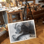 peinture à l'huile d'un dragon "The Beast" par une chouette par Jean-Baptiste Monge ©™ all right reserved